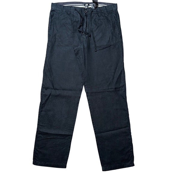 H&M Pants - H&M Black 100% Linen Straight Leg Drawstring Pants 33R‎ Womens Mens Casual